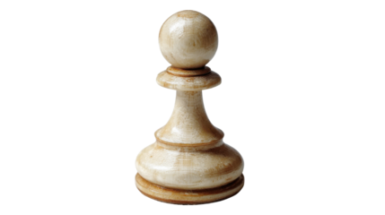 White wooden chess pawn on transparent background representing strategy, competition and game concepts