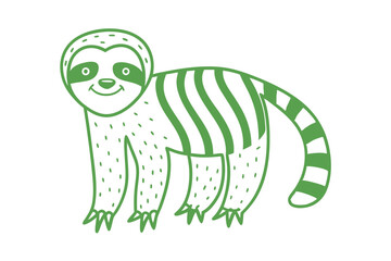 Fototapeta premium A green sloth stands smiling with stripes and spots, ready to bring joy