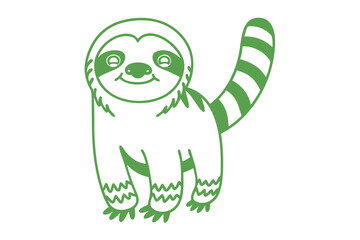 Fototapeta premium Friendly green sloth with a striped tail seems to be walking gently now
