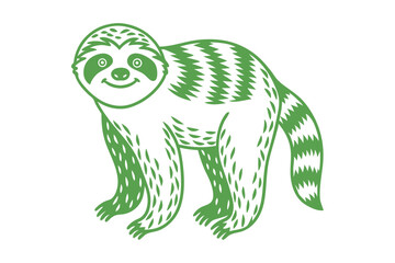 Fototapeta premium A happy, green sloth is standing and smiling on a plain white background