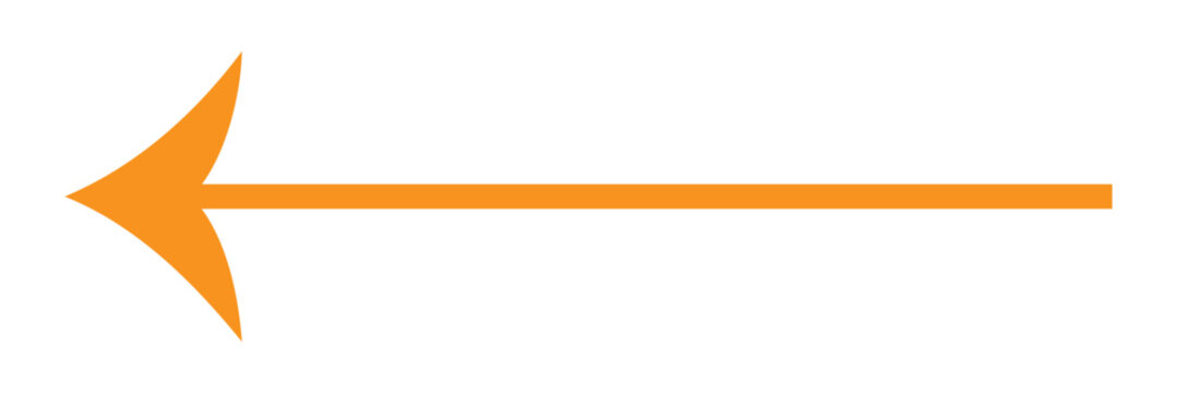 Orange arrow pointing left isolated on white background.