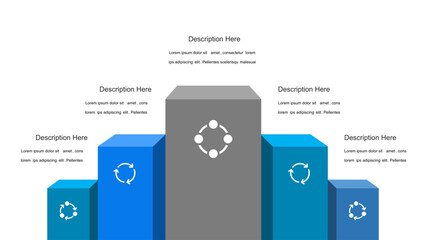 Isometric 3D Bar Graph with Data Points and Text Descriptions