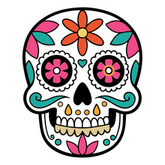 Hand Drawn Dia De Muertos Skull Set Mexican Folk Art Illustration