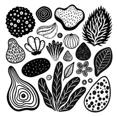 Hand Drawn Organic Textured Abstract Shapes Vector Set