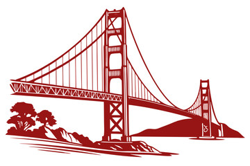 Golden Gate Bridge Red Logo Landmark Vector Design