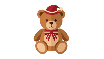 Festive Christmas Teddy Bear wearing a Santa hat and bow, ideal for holiday greetings and seasonal designs