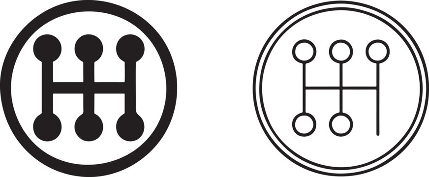 Circular transmission gearbox icon set in silhouette style for automotive design and repair graphics.