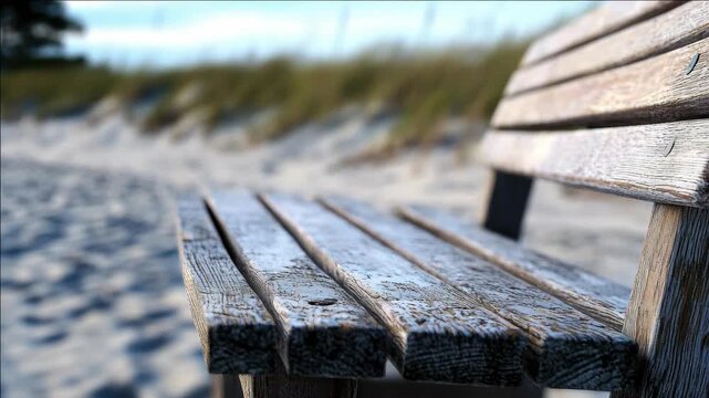Old weathered bench at the beach front. Perfect spot for sunsets and ocean views.