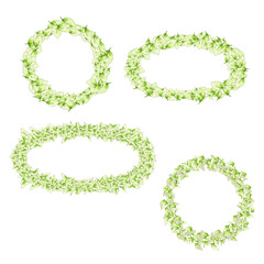 A vector set of leaf frames in a soft green palette on a white background