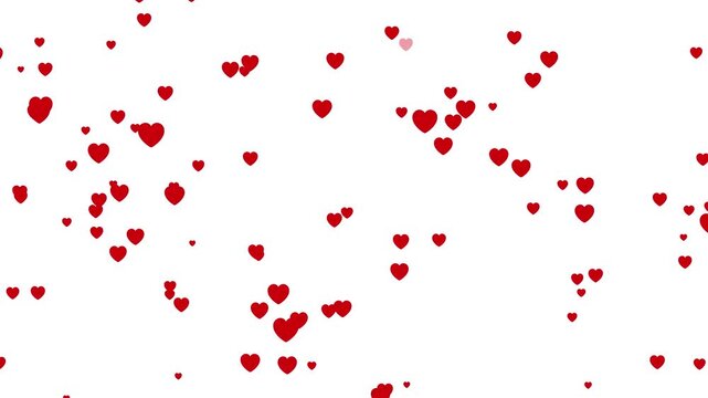 Valentines day hearts moving on white backdrop alpha channel. romantic heart animation for valentines day loop.  festive celebrations, love overlays.