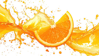 Orange slice exploding with juice against black backdrop