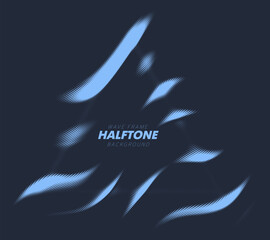 Abstract vector torn halftone fluid wavy triangle frame. Scratched dotted pop art dynamic frame.