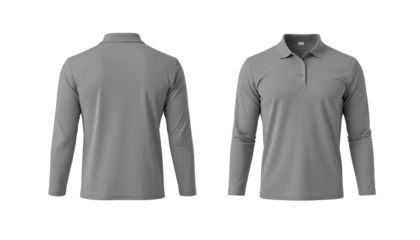 Gray long-sleeve polo shirt, front and back views