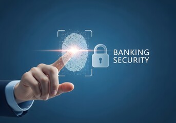 Biometric fingerprint authentication with digital lock and banking security interface, cyber protection for online banking, financial data safety and secure access