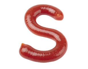 Ketchup "S" curve, bright, glossy, against black background