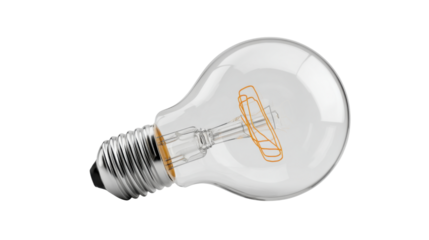 Light bulb with coiled filament representing innovation, energy, and idea on transparent background