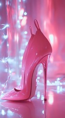 Sleek Pink Stilettos Gleaming in a Dreamy Haze of Glowing Bokeh Lights