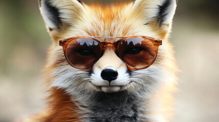 Stylish Fox Portrait: Close-Up of a Red Fox Wearing Sunglasses