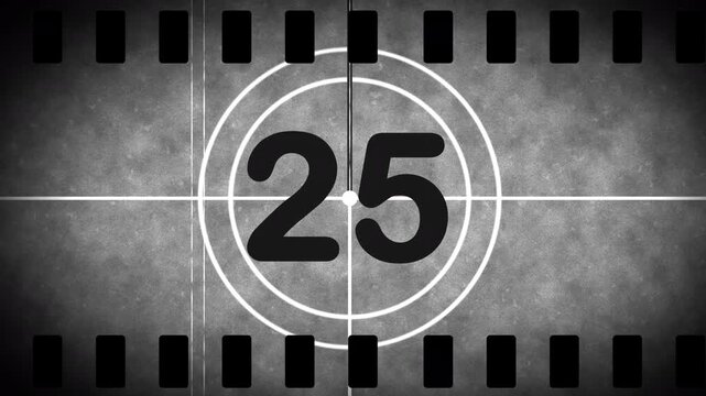 Old film strip countdown 30 to 0 vintage cinema movie screen counter retro