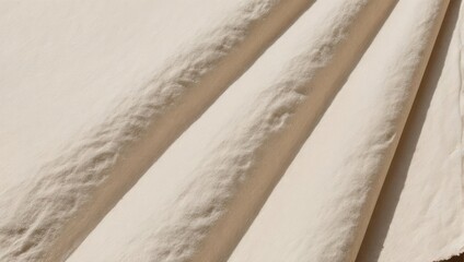 Close-up of a textured beige fabric with subtle floral patterns, draped and folded.