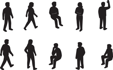 Axonometric people silhouettes set isolated flat vector illustration