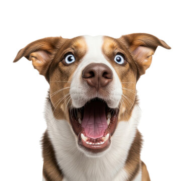 Surprised dog with wide eyes isolated on transparent background