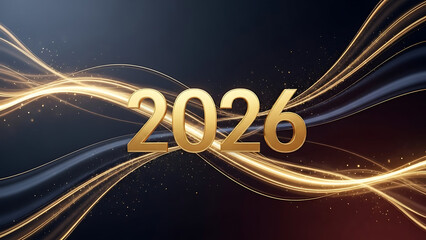 Elegant golden 2026 with sparkling light waves, representing the new year and future success