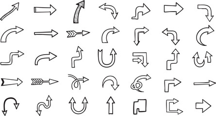 A collection of hand-drawn doodle arrows pointing in various directions, including straight, curved, and U-turns.