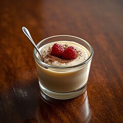 Creamy pudding with fresh raspberries