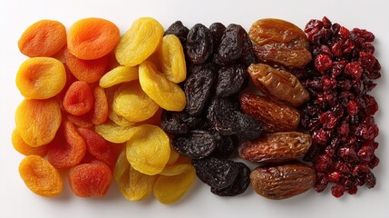 Assorted Dried Fruits Collection Isolated on White &ndash; Healthy Natural Snack Concept
