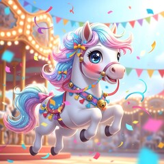 Naklejka premium White Horse in Carnival Setting