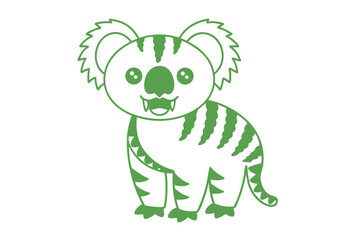 Fototapeta premium Isolated green cartoon koalatiger hybrid stands cheerfully against a solid white backdrop
