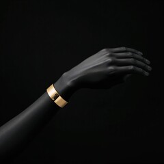 Luxury beauty concept showcasing female hands with golden bracelet against dark background