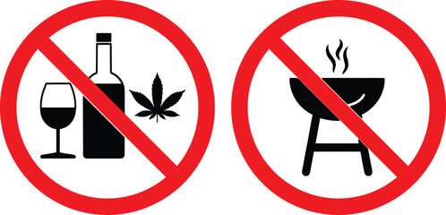 Prohibited activities sign indicating no alcohol marijuana and grilling