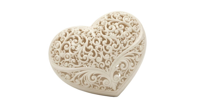 Ornate heart-shaped box isolated PNG on transparent background, decorative container with intricate carvings for gifts and keepsakes