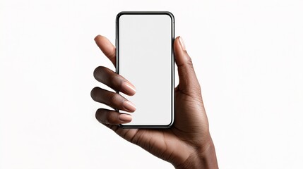 Hand Holding Smartphone with Blank Screen Mockup for Mobile App and Digital Marketing