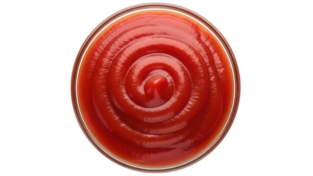Bowl of red tomato ketchup isolated PNG, condiment for dipping and flavoring food on transparent background