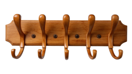 Wooden wall-mounted coat rack with five hangers, vintage style oak wood clothes hook for home organization