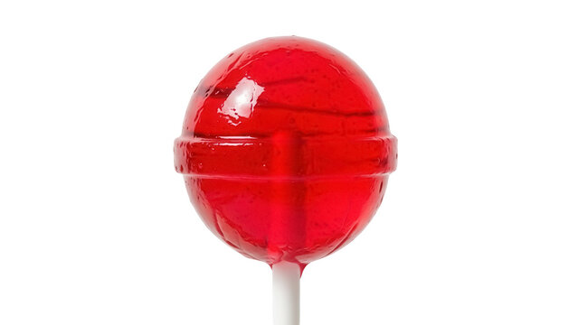 Red lollipop isolated PNG on transparent background, sweet candy treat for kids and adults, sugary confection on a stick, round shape