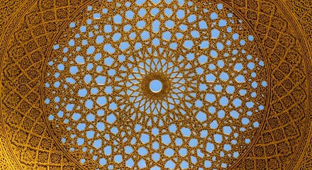 Intricate dome design with ornate patterns and blue sky