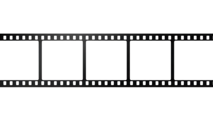Film strip PNG isolated on transparent background, retro movie roll with empty frames for photography and cinema design