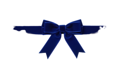Elegant royal blue velvet bow isolated PNG, luxurious ribbon decoration for gift wrapping and festive embellishments on transparent background