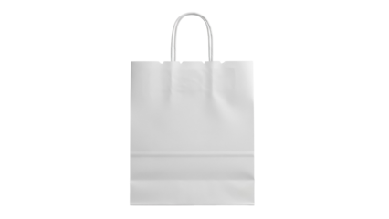 Blank white paper bag isolated PNG, shopping bag mockup for branding and design on transparent background, eco-friendly packaging