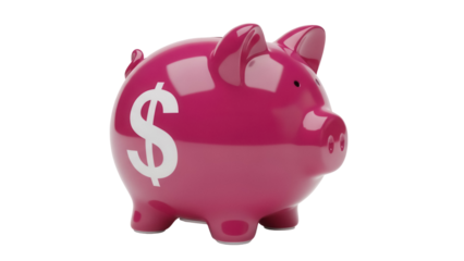 Pink piggy bank with dollar sign isolated PNG, savings and investment concept for financial planning and money management