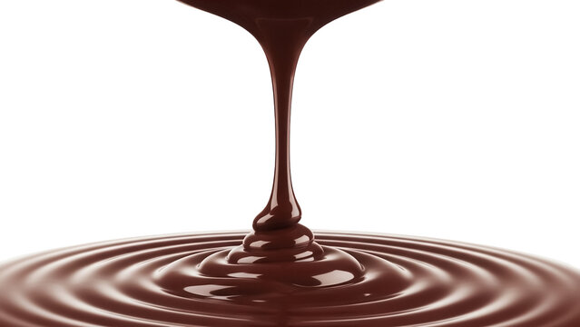 Delicious dark chocolate syrup pouring isolated PNG, rich brown liquid dessert topping for ice cream and confectionery use on transparent background