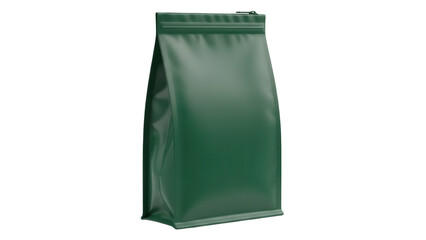 Dark green stand-up pouch isolated PNG, blank flexible packaging for food or coffee on transparent background, mockup template
