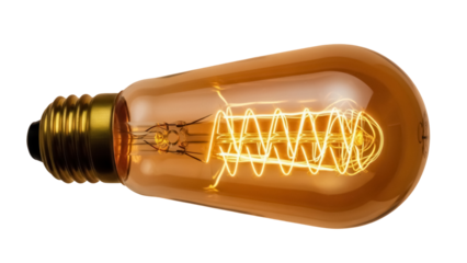 Vintage Edison light bulb PNG isolated on transparent background, antique style incandescent lamp for retro design and decoration