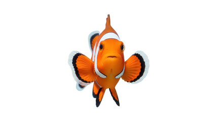 Orange clownfish PNG isolated on transparent background, vibrant tropical reef fish with distinctive white stripes and black markings, marine wildlife