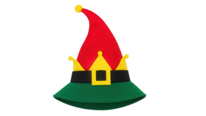 Festive elf hat PNG isolated on transparent background, whimsical Christmas costume accessory for holiday fun and seasonal cheer