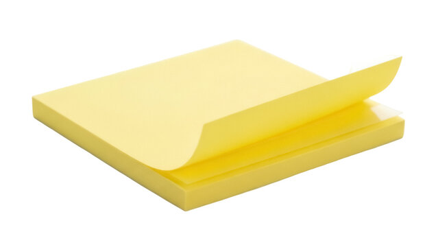Stack of yellow sticky notes isolated PNG on transparent background, adhesive memo pad for reminders and organization